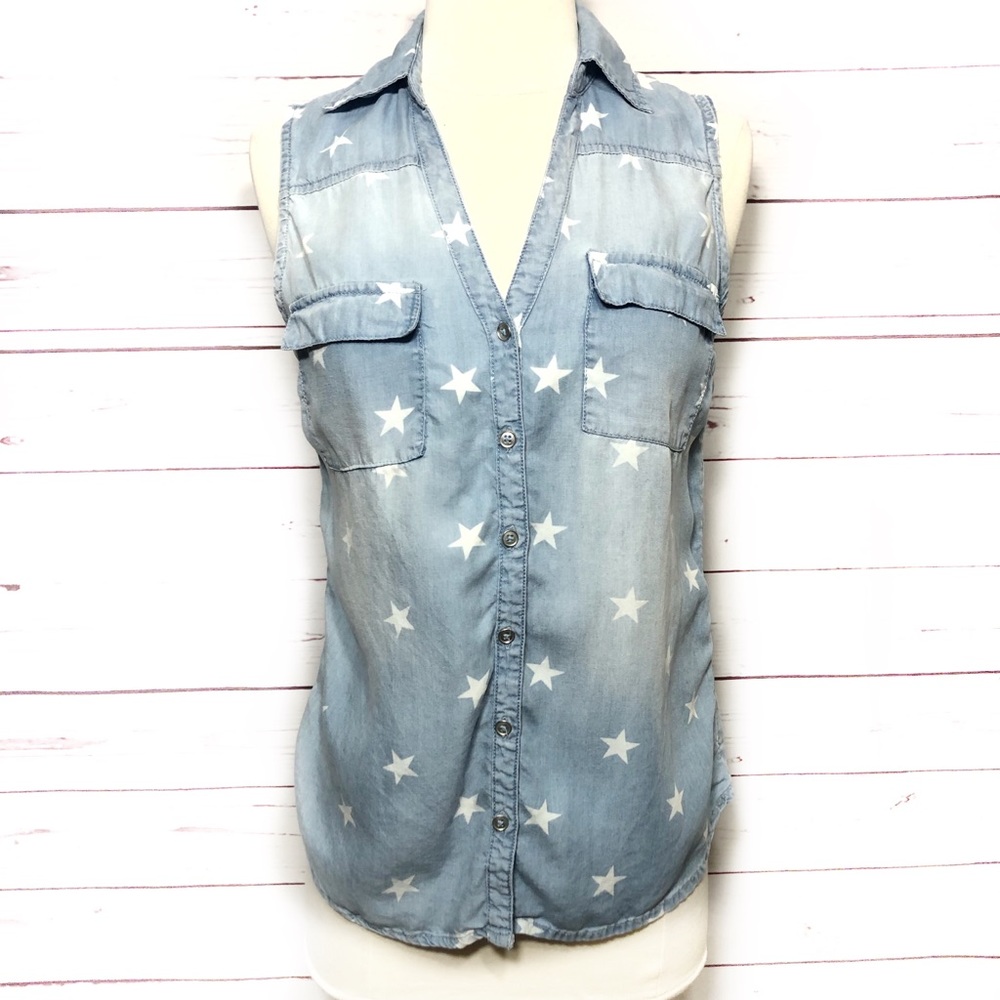 Soho NY & Co. Button Up Denim Patriotic Shirt